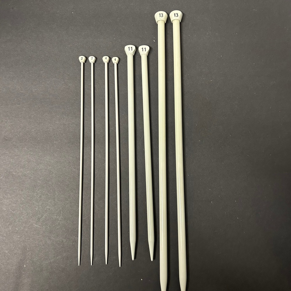 Vintage Aero Bernat Knitting Needles Set 4 Pairs Gray Sizes 2, 4 ,11, 13 England